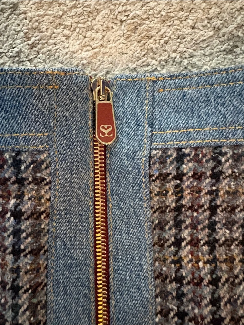 Sandro Blue-Trim Houndstooth Zip-Front Mini Skirt!